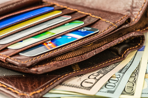 wallet with credit cards and money